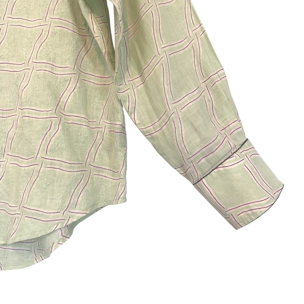 Robert Graham Embroidered Linen Blend Button Down Shirt Green Purple Mens Large - Picture 2 of 15